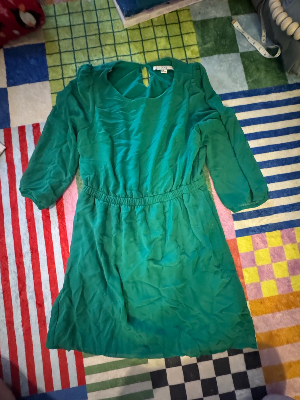 Forever 21 Green Dress with Elastic Waist Medium